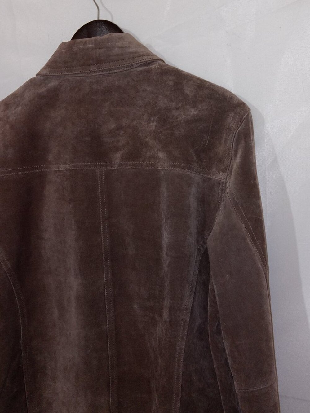 Chico's Brown Suede Leather Zip Jacket Women's Size 2 Large Lined Coat - Picture 7 of 14